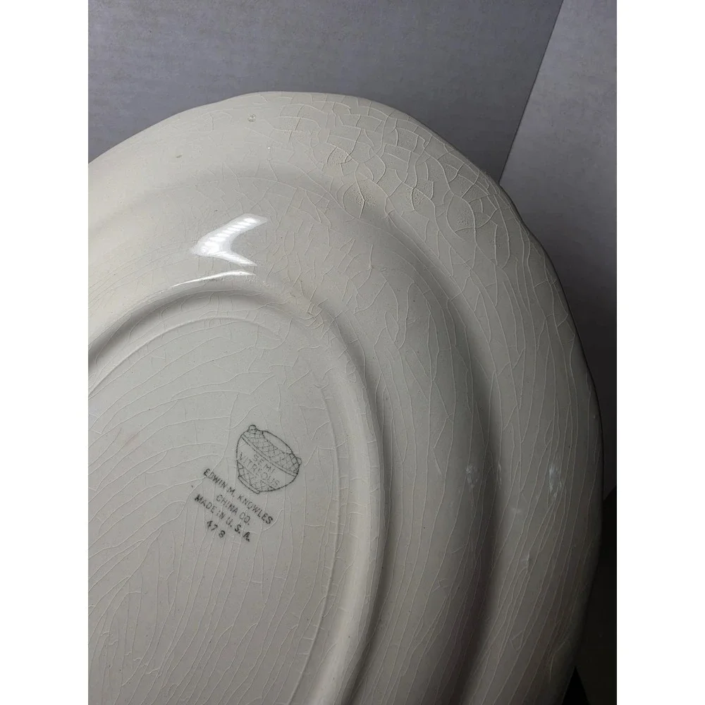 Vintage Floral Ceramic Oval Serving Platter Daffodils Tulips Gold Rim 11.5in
